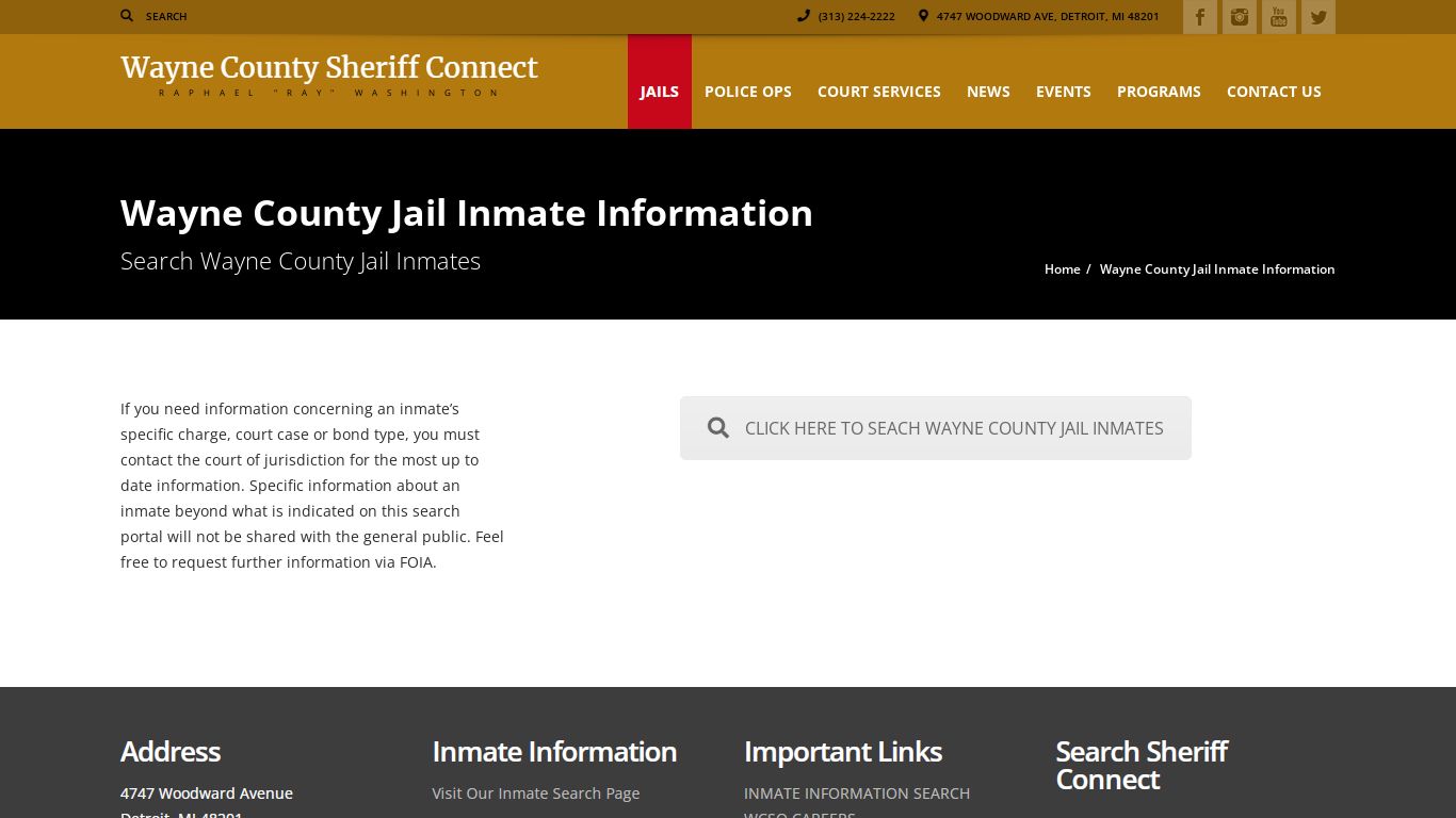 Wayne County Jail Inmate Information - Sheriff Connect